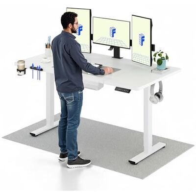 FLEXISPOT Elektrisch in hoogte verstelbaar bureau 160 x 75 cm, zit-statafel, activiteitsherinneringsfunctie, met bekerhouders en haken, geheugenfunctiepaneel, wit FLEXISPOT Elektrisch in hoogte verstelbaar bureau 160 x 75 cm, zit-statafel, activiteitsherinneringsfunctie, met bekerhouders en haken, geheugenfunctiepaneel, wit