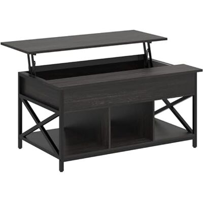 VASAGLE LCT205B22 Salontafel, in hoogte verstelbaar, open en verborgen opbergruimte, X-stangen, 60 x 100 x (48-62) cm, antracietgrijs/zwart VASAGLE LCT205B22 Salontafel, in hoogte verstelbaar, open en verborgen opbergruimte, X-stangen, 60 x 100 x (48-62) cm, antracietgrijs/zwart