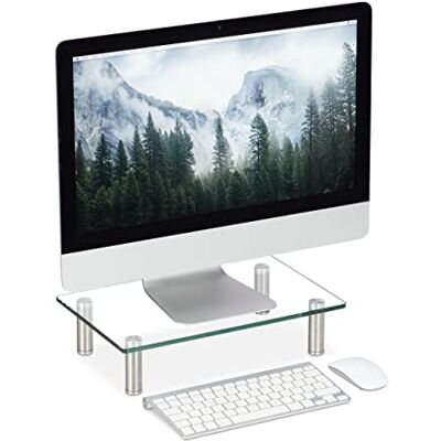 Relaxdays Glazen schermhouder, notebook tablet, in hoogte verstelbaar 9 tot 11 cm, b x d: 38,5 x 24 cm, transparant Relaxdays Glazen schermhouder, notebook tablet, in hoogte verstelbaar 9 tot 11 cm, b x d: 38,5 x 24 cm, transparant