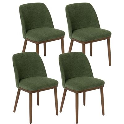 Duhome Set van 4 eetkamerstoelen van linnen en hout, gestoffeerd, met gebogen rugleuning, voor eetkamer, woonkamer, restaurant, groen Duhome Set van 4 eetkamerstoelen van linnen en hout, gestoffeerd, met gebogen rugleuning, voor eetkamer, woonkamer, restaurant, groen