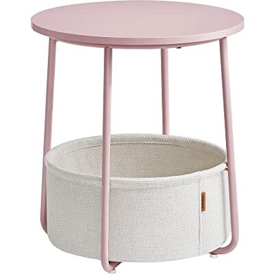 VASAGLE Kleine ronde salontafel met stoffen mand, opslag Bijzettafel, voor woonkamer, slaapkamer, moderne stijl, snoeproze en crèmewit, collectie LILEA LET223R61 VASAGLE Kleine ronde salontafel met stoffen mand, opslag Bijzettafel, voor woonkamer, slaapkamer, moderne stijl, snoeproze en crèmewit, collectie LILEA LET223R61