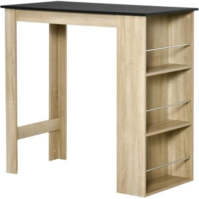 HOMCOM Bartafel, statafel, aanrecht, 112 x 57 x 106 cm, zwart, licht eiken Hoge keukentafel, 3 planken HOMCOM Bartafel, statafel, aanrecht, 112 x 57 x 106 cm, zwart, licht eiken Hoge keukentafel, 3 planken
