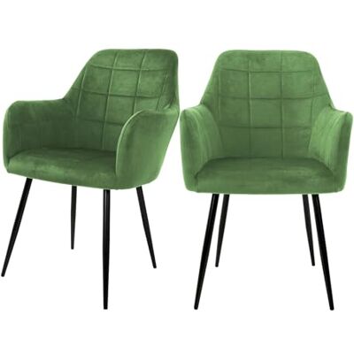 ECD Germany Set van 2 eetkamerstoelen, lichtgroen (salie), moderne stijl, rugleuning en armleuningen, gestoffeerd in fluwelen look, zwarte metalen poten, ergonomische stoel, stoel voor woonkamer ECD Germany Set van 2 eetkamerstoelen, lichtgroen (salie), moderne stijl, rugleuning en armleuningen, gestoffeerd in fluwelen look, zwarte metalen poten, ergonomische stoel, stoel voor woonkamer