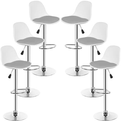 LANTUS Barstoelen verstelbaar, in hoogte verstelbaar en 360° draaibaar, barkrukken, robuust en ultrastil, 6 stuks (wit + lichtgrijs) LANTUS Barstoelen verstelbaar, in hoogte verstelbaar en 360° draaibaar, barkrukken, robuust en ultrastil, 6 stuks (wit + lichtgrijs)