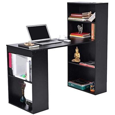 BAKAJI Bureau met dubbele boekenkast, 2 + 4 vakken, computerwerktafel van melamine hout, decoratie voor thuis, kantoor, slaapkamer, afmetingen 120 x 55 x 120 cm (zwart) BAKAJI Bureau met dubbele boekenkast, 2 + 4 vakken, computerwerktafel van melamine hout, decoratie voor thuis, kantoor, slaapkamer, afmetingen 120 x 55 x 120 cm (zwart)