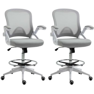 Vinsetto Set van 2 bureaustoelen, 64 x 60 x 106-126 cm (l x b x h), grijs/wit Chaise de Bureau, Assise Haute Réglable, Tabouret Pivotant 360°, Maille Respirante Vinsetto Set van 2 bureaustoelen, 64 x 60 x 106-126 cm (l x b x h), grijs/wit Chaise de Bureau, Assise Haute Réglable, Tabouret Pivotant 360°, Maille Respirante
