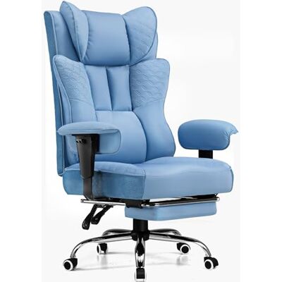 GTPLAYER Ergonomische bureaustoel met voetensteun, bureaustoel van PU-leer, 200 kg, verstelbare computerstoel met hoge rugleuning, draaibare zitting met lendenkussen, blauw GTPLAYER Ergonomische bureaustoel met voetensteun, bureaustoel van PU-leer, 200 kg, verstelbare computerstoel met hoge rugleuning, draaibare zitting met lendenkussen, blauw