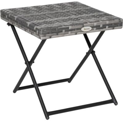 Outsunny Salontafel voor de tuin, opvouwbaar, 40 x 40 x 40 x 40 cm, grijs Staal, polyrotan vlechtwerk Outsunny Salontafel voor de tuin, opvouwbaar, 40 x 40 x 40 x 40 cm, grijs Staal, polyrotan vlechtwerk