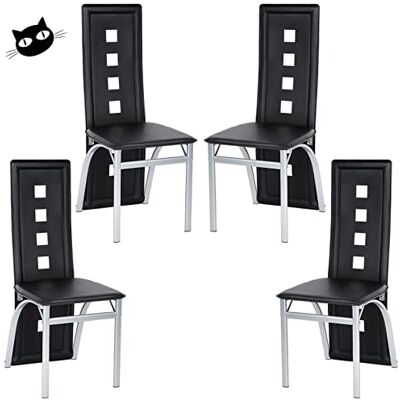 LANTUS Eetkamerstoelen met hoge rugleuning, voor keuken, eetkamer, tuin, zwart, 4 stuks LANTUS Eetkamerstoelen met hoge rugleuning, voor keuken, eetkamer, tuin, zwart, 4 stuks