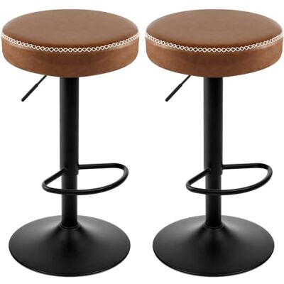 EUGAD Keukenkrukken, in hoogte verstelbare ontbijtkrukken, gestoffeerde draaibare stoelen, set van 2, PU vintage bruin EUGAD Keukenkrukken, in hoogte verstelbare ontbijtkrukken, gestoffeerde draaibare stoelen, set van 2, PU vintage bruin