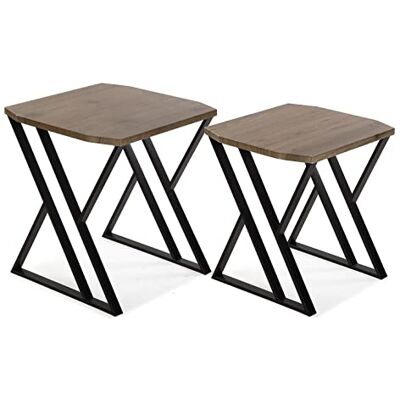 Versa Tulsa Bijzettafel voor woonkamer, slaapkamer of keuken, modern, salontafel, set van 2, afmetingen (l x b x h), 50 x 45 x 45 x 45 cm, hout en metaal, bruin en zwart Versa Tulsa Bijzettafel voor woonkamer, slaapkamer of keuken, modern, salontafel, set van 2, afmetingen (l x b x h), 50 x 45 x 45 x 45 cm, hout en metaal, bruin en zwart