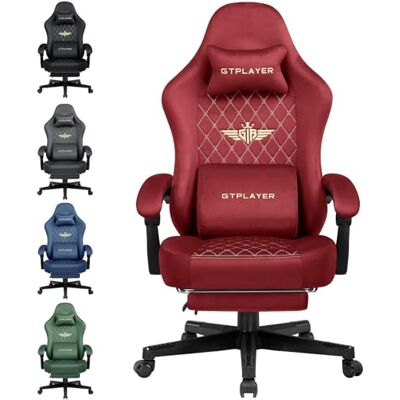 GTPLAYER Gamingstoel, stof, gamestoel, ergonomisch, bureau, pc-stoel, 150 kg, verstelbare en draaibare tafelstoel met veerzitkussen en voetensteun, rood GTPLAYER Gamingstoel, stof, gamestoel, ergonomisch, bureau, pc-stoel, 150 kg, verstelbare en draaibare tafelstoel met veerzitkussen en voetensteun, rood