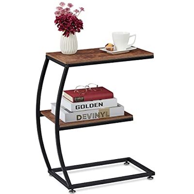 Relaxdays Bijzettafel, 2 planken, C-vorm, industrieel design, metaal en houtlook, 57,5 x 47,5 x 25 cm (h x b x d), bruin Relaxdays Bijzettafel, 2 planken, C-vorm, industrieel design, metaal en houtlook, 57,5 x 47,5 x 25 cm (h x b x d), bruin