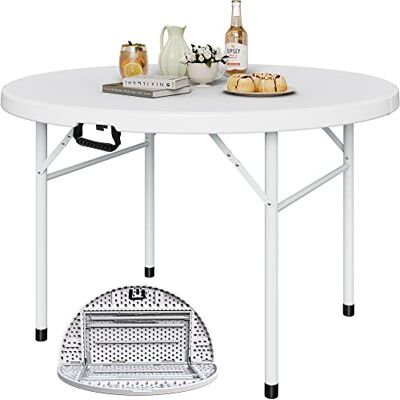 YITAHOME 122 cm ronde klaptafel voor buiten/binnen, klaptafel van robuust kunststof met dik tafelblad en robuust metalen frame, ideaal voor feestjes, picknicks, YITAHOME 122 cm ronde klaptafel voor buiten/binnen, klaptafel van robuust kunststof met dik tafelblad en robuust metalen frame, ideaal voor feestjes, picknicks,