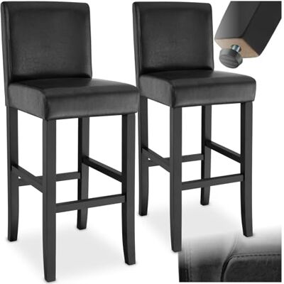 tectake Barkruk met rugleuning, set van 2, zithoogte 76 cm, stoelpoten van massief hout, met voetensteun, kruk met kunstlederen bekleding, verschillende kleuren, zwart tectake Barkruk met rugleuning, set van 2, zithoogte 76 cm, stoelpoten van massief hout, met voetensteun, kruk met kunstlederen bekleding, verschillende kleuren, zwart