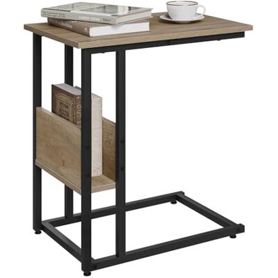 WOLTU Bijzettafel in C-vorm, bankpunt, van technisch hout met metalen frame, opbergvak, eiken grijs WOLTU Bijzettafel in C-vorm, bankpunt, van technisch hout met metalen frame, opbergvak, eiken grijs