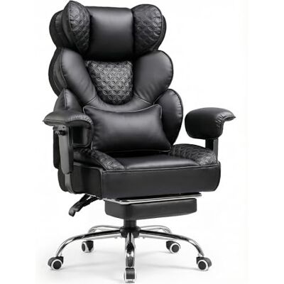 COMHOMA Ergonomische gamingstoel, 180 kg, met lendensteun en verstelbare voetensteun, hybride design van kunstleer en mesh, rugleuning 150 graden verstelbaar, hoge bureaustoel, zwart COMHOMA Ergonomische gamingstoel, 180 kg, met lendensteun en verstelbare voetensteun, hybride design van kunstleer en mesh, rugleuning 150 graden verstelbaar, hoge bureaustoel, zwart