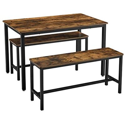 VASAGLE Eettafel, keukentafel set, 110 x 70 x 75 cm, met 2 banken elk 97 x 30 x 50 cm, metalen frame, voor keuken, woonkamer, eetkamer, industrieel ontwerp, vintage bruin-zwart KDT070B01 VASAGLE Eettafel, keukentafel set, 110 x 70 x 75 cm, met 2 banken elk 97 x 30 x 50 cm, metalen frame, voor keuken, woonkamer, eetkamer, industrieel ontwerp, vintage bruin-zwart KDT070B01