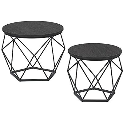 VASAGLE LET040B22 Ronde Salontafel, Set van 2, bijzettafel, moderne stijl, afneembaar dienblad, stalen frame, voor woonkamer, zwart VASAGLE LET040B22 Ronde Salontafel, Set van 2, bijzettafel, moderne stijl, afneembaar dienblad, stalen frame, voor woonkamer, zwart