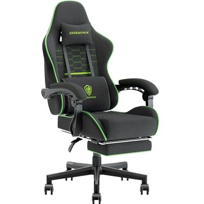 Dowinx Gamingstoel, bureaustoel, stoffen tas, massagekussen, ergonomische gamingstoel van stof met hoofdsteun en voetensteun Dowinx Gamingstoel, bureaustoel, stoffen tas, massagekussen, ergonomische gamingstoel van stof met hoofdsteun en voetensteun