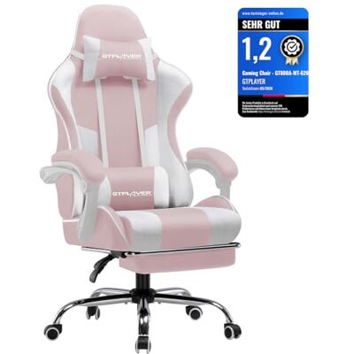GTPLAYER Ergonomische gamingstoel, gamingstoel, bureaustoel, gamingstoel met rugleuning 135 graden, in hoogte verstelbaar, intrekbare poten, zitting, stof, roze GTPLAYER Ergonomische gamingstoel, gamingstoel, bureaustoel, gamingstoel met rugleuning 135 graden, in hoogte verstelbaar, intrekbare poten, zitting, stof, roze