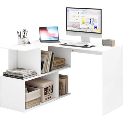 WOLTU TS64ws Bureautafel van spaanplaat, werktafel, pc, computertafel met planken, 120 x 100 x 77 cm, wit WOLTU TS64ws Bureautafel van spaanplaat, werktafel, pc, computertafel met planken, 120 x 100 x 77 cm, wit