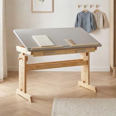 IDIMEX Olivia Kinderbureau van grenen natuur/grijs, mooi studentenbureau, in hoogte en helling, praktisch bureau met laden IDIMEX Olivia Kinderbureau van grenen natuur/grijs, mooi studentenbureau, in hoogte en helling, praktisch bureau met laden