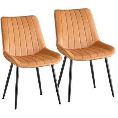 SONGMICS Set van 2 eetkamerstoelen, stalen voet Keukenstoel, belastbaar tot 120 kg, ergonomische rugleuning, karamelbruin en inktzwart, collectie TYRA LDC090K01 SONGMICS Set van 2 eetkamerstoelen, stalen voet Keukenstoel, belastbaar tot 120 kg, ergonomische rugleuning, karamelbruin en inktzwart, collectie TYRA LDC090K01