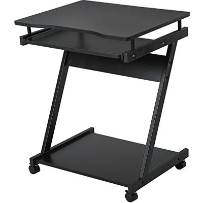 HOMCOM Bureau voor computergebruik, mobiel bureau, computertafel, zwart HOMCOM Bureau voor computergebruik, mobiel bureau, computertafel, zwart