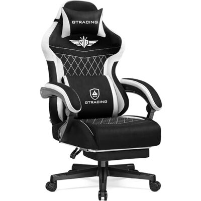 GTPLAYER Gamingstoel, ergonomische gamingstoel van stof met lendensteun, pc-stoel met verlengde rugleuning, draagvermogen tot 150 kg, zwart GTPLAYER Gamingstoel, ergonomische gamingstoel van stof met lendensteun, pc-stoel met verlengde rugleuning, draagvermogen tot 150 kg, zwart