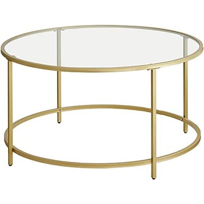 VASAGLE Salontafel, woonkamer, glazen meubels, frame van aluminium, ronde salontafel, woonkamertafel, goudkleurig LGT21G VASAGLE Salontafel, woonkamer, glazen meubels, frame van aluminium, ronde salontafel, woonkamertafel, goudkleurig LGT21G