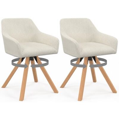 IDMarket Set van 2 360° draaibare stoelen voor eetkamer, Jany beige corduroy tafelstoelen IDMarket Set van 2 360° draaibare stoelen voor eetkamer, Jany beige corduroy tafelstoelen