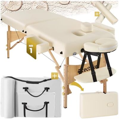 tectake ® Professionele opvouwbare massagetafel, 2 zones, ergonomisch, massage en ontspanning, hout, esthetische tafel, professioneel, draagbaar massagebed, rollen en transporttas, beige tectake ® Professionele opvouwbare massagetafel, 2 zones, ergonomisch, massage en ontspanning, hout, esthetische tafel, professioneel, draagbaar massagebed, rollen en transporttas, beige