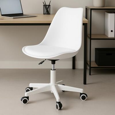 BAKAJI Ergonomische bureaustoel met modern design, in hoogte verstelbaar en gevoerd kussen met hoge dichtheid, draaibare zitting met zwenkwielen, ideaal voor thuis, studio (wit) BAKAJI Ergonomische bureaustoel met modern design, in hoogte verstelbaar en gevoerd kussen met hoge dichtheid, draaibare zitting met zwenkwielen, ideaal voor thuis, studio (wit)