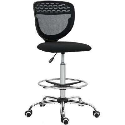 Vinsetto Ergonomische bureaustoel met voetensteun zonder armleuningen Bureaukruk, tekenstoel met middelgrote rugleuning van mesh, in hoogte verstelbaar, gevoerde zitting, 360° draaibaar Vinsetto Ergonomische bureaustoel met voetensteun zonder armleuningen Bureaukruk, tekenstoel met middelgrote rugleuning van mesh, in hoogte verstelbaar, gevoerde zitting, 360° draaibaar