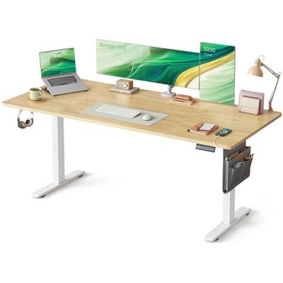 SONGMICS Elektrisch bureau, in hoogte verstelbaar, 180 x 80 cm, geheugenfunctie, 4 hoogtes, USB-C-poort, organizer, voor thuiswerk, goudkleurig eiken LSD138YA01 SONGMICS Elektrisch bureau, in hoogte verstelbaar, 180 x 80 cm, geheugenfunctie, 4 hoogtes, USB-C-poort, organizer, voor thuiswerk, goudkleurig eiken LSD138YA01