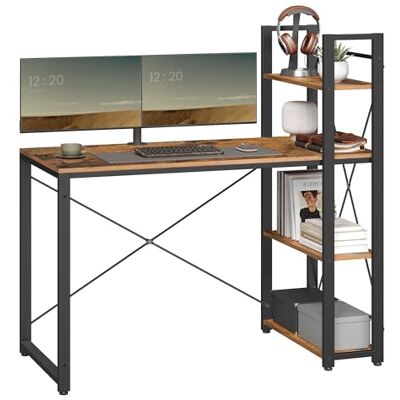 VASAGLE bureau, 120 cm lang computerbureau met legplanken rechts of links, 120 x 120 x 76 cm, vintage bruin-zwart LWD48X VASAGLE bureau, 120 cm lang computerbureau met legplanken rechts of links, 120 x 120 x 76 cm, vintage bruin-zwart LWD48X
