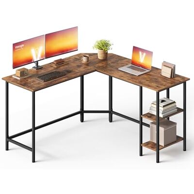 VASAGLE bureau, L hoekbureau met 2 planken, ruimtebesparend bureau in industrieel ontwerp, 138 x 138 x 75 cm, vintage bruin-zwart LWD72X Support pour Unité Centrale, 138 x 138 x 76 cm, Télétravail, Gaming, Rustiek bruin et Mat Zwart, Collection BARNET, VASAGLE bureau, L hoekbureau met 2 planken, ruimtebesparend bureau in industrieel ontwerp, 138 x 138 x 75 cm, vintage bruin-zwart LWD72X Support pour Unité Centrale, 138 x 138 x 76 cm, Télétravail, Gaming, Rustiek bruin et Mat Zwart, Collection BARNET,