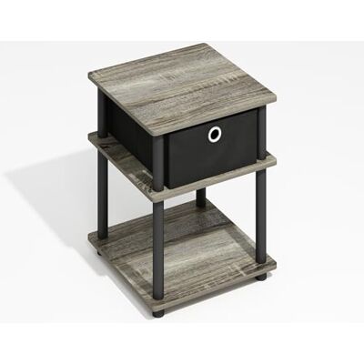 Furinno Turn-N-Tube Bijzettafel met 3 etages met opbergbak, eiken grijs/zwart/zwart Furinno Turn-N-Tube Bijzettafel met 3 etages met opbergbak, eiken grijs/zwart/zwart