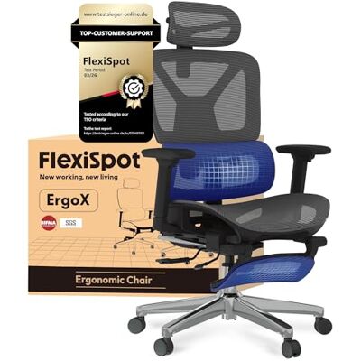FLEXISPOT C7DG-Air Lite Ergonomische draaistoel van mesh met voetensteun, in hoogte verstelbare zitting, hoofdsteun en onafhankelijke lendensteun, wielen FLEXISPOT C7DG-Air Lite Ergonomische draaistoel van mesh met voetensteun, in hoogte verstelbare zitting, hoofdsteun en onafhankelijke lendensteun, wielen