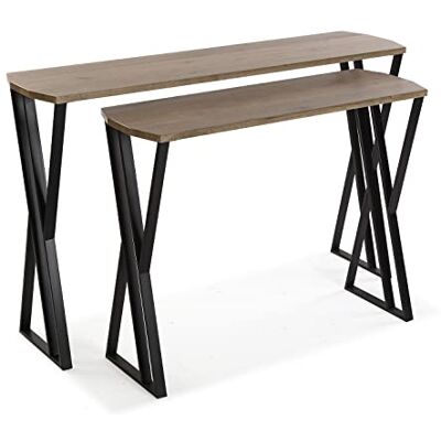 Versa Oakland Set van 2 smalle entree meubels voor entree of hal, afmetingen (H x B x B) 75 x 30 x 120 cm, hout en metaal, bruin en zwart Versa Oakland Set van 2 smalle entree meubels voor entree of hal, afmetingen (H x B x B) 75 x 30 x 120 cm, hout en metaal, bruin en zwart