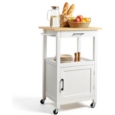 VEVOR Keukeneilandwagen met enkele deurkast, beweegbare trolley met lade, handdoekhouder, haken, draagbare tafel op zwenkwielen, kleine magnetronstandaard voor VEVOR Keukeneilandwagen met enkele deurkast, beweegbare trolley met lade, handdoekhouder, haken, draagbare tafel op zwenkwielen, kleine magnetronstandaard voor