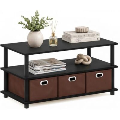 Furinno Frans Turn-N-Tube Salontafel met laden, eiken, zwart/bruin, 79,2 x 40,1 x 39,4 cm Furinno Frans Turn-N-Tube Salontafel met laden, eiken, zwart/bruin, 79,2 x 40,1 x 39,4 cm