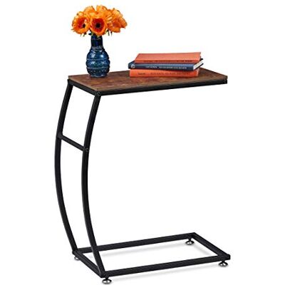 Relaxdays Bijzettafel, industrieel design, C-vorm, HlP 58,5 x 47,5 x 25 cm, voor bank en bed; van metaal en MDF, bruin Relaxdays Bijzettafel, industrieel design, C-vorm, HlP 58,5 x 47,5 x 25 cm, voor bank en bed; van metaal en MDF, bruin
