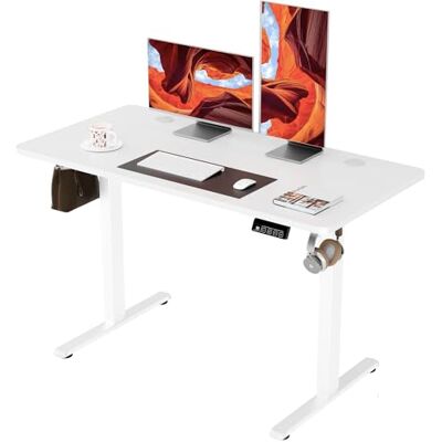 ERGOMAKER Elektrische In Hoogte Verstelbare Sta-Bureau 110x60cm (43.3"x23.6"), Zit- en Sta-Bureau met Gesplitste Bovenkant Voor Thuiskantoor (Wit Frame + Wit Bureaublad) ERGOMAKER Elektrische In Hoogte Verstelbare Sta-Bureau 110x60cm (43.3"x23.6"), Zit- en Sta-Bureau met Gesplitste Bovenkant Voor Thuiskantoor (Wit Frame + Wit Bureaublad)