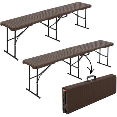 Floordirekt Kagawa Set van 2 opvouwbare banken van kunststof voor 8 personen, rotanlook, 183 cm, zwart Floordirekt Kagawa Set van 2 opvouwbare banken van kunststof voor 8 personen, rotanlook, 183 cm, zwart