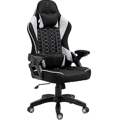 KRAKEN CHAIRS Ergonomische gamingstoel van stof, gamingstoel met lendenkussen, hoofdsteun, 2D-armleuningen, kantelfunctie en rugleuning 120°, belasting 130 kg, wit KRAKEN CHAIRS Ergonomische gamingstoel van stof, gamingstoel met lendenkussen, hoofdsteun, 2D-armleuningen, kantelfunctie en rugleuning 120°, belasting 130 kg, wit