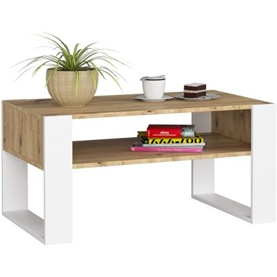 AKORD Houten tafel en salontafel DOMI lage plank modern woondecoratie 92 x 45 x 53 cm ambachtelijke eik & wit AKORD Houten tafel en salontafel DOMI lage plank modern woondecoratie 92 x 45 x 53 cm ambachtelijke eik & wit