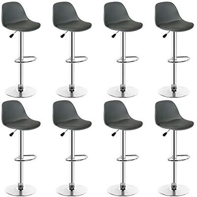 RELOVE Moderne barkruk hoge kruk met rugleuning van kunstleer, verstelbare draaibare keukenstoel (grijs-8 stuks) RELOVE Moderne barkruk hoge kruk met rugleuning van kunstleer, verstelbare draaibare keukenstoel (grijs-8 stuks)