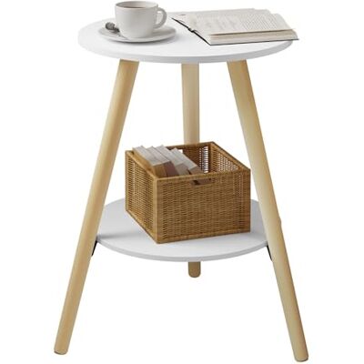 EUGAD bijzettafel rond, salontafel met 2 legplanken, woonkamer, modern wit nachtkastje, opslag, MDF-hout, woonkamer, slaapkamer EUGAD bijzettafel rond, salontafel met 2 legplanken, woonkamer, modern wit nachtkastje, opslag, MDF-hout, woonkamer, slaapkamer